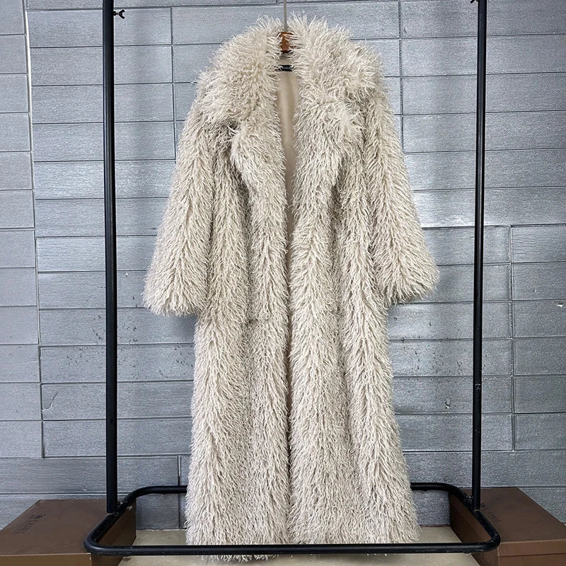 DEAT 2026 Autumn Winter New Fashion Beach Wool Faux Fur Coat For Women Suit Collar Solid Color Long Overcoat Female 11A07448 - Matrix Studios