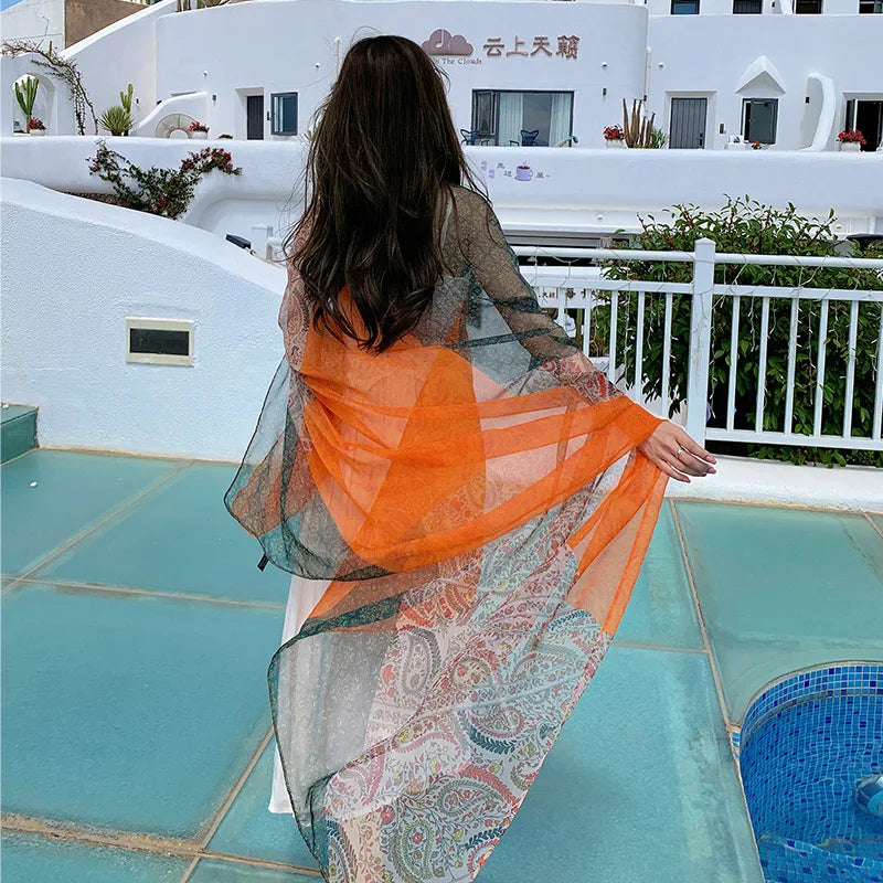 Thin Transparent Travel Beach Sunscreen Scarf for Women Bikini Large Shawl Sarong Wrap Brazilian Swimsuit Cover-ups 125x180cm - Matrix Studios