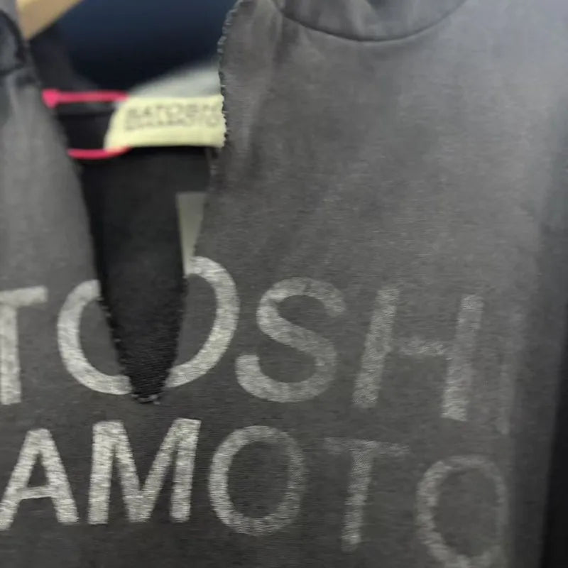 Winter Oversize SATOSHI Hoodie Retro Washed Black Destroy Collar Colorful Rivet Hood SweatshirtsMen Women Hiphop Street Outfit - Matrix-studios.com