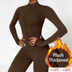 Warm Plush Sports Jumpsuits Women's Tracksuit One-Piece Fitness Suit Winter Gym Sets Long Sleeves Black Exercise Bodysuit Woman - Matrix Studios