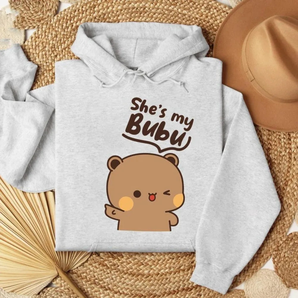 Bubu Dudu Bear Couple Hoodies Matching His and Hers Outfit Casual Cute Couple Outfits Fall Winter Men Women Daily Life Apparel - Matrix Studios