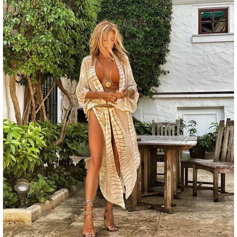 BIKINI Women Beach Dress Cover-Ups Long Stylish Tie Dye Open Front Beach Outfits Bathing Suit - Matrix Studios