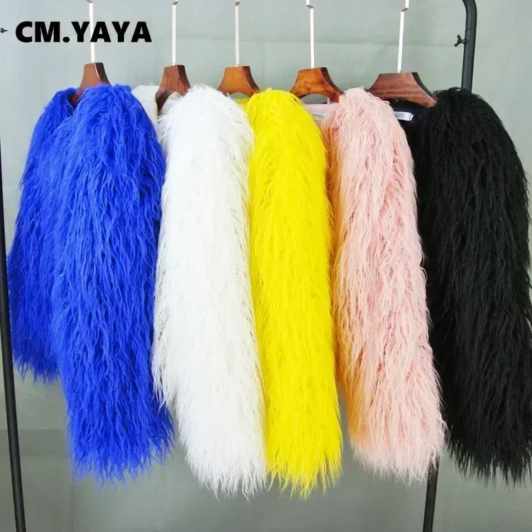 CM.YAYA Solid Faux Fur Coats  Women Full Sleeve O-neck Open Stitch Covered Button Fur Jackets Winter Autumn Warm New Fashion - Matrix Studios