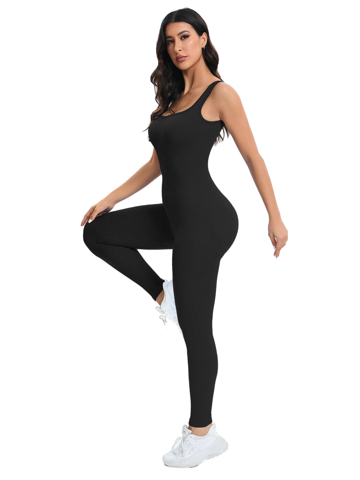 Shapewear Jumpsuits for Women Built- In Bra Bodycon Square Neck Sleeveless Summer Rompers Ribbed Jumpsuit - Matrix Studios