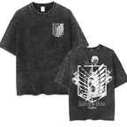 Anime Attack on Titan Vintage Washed Print T-shirt Mikasa Ackerman Eren Jaeger Wings of Freedom Logo Mens Summer Cotton T-shirts - Matrix Studios