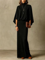 Autumn Winter New Fashion High Collar Bat Sleeve Skirt 2piece Set Women Casual Knitted Pit Strip Elegant Slim Hip Hip Skirt Suit - Matrix-studios.com
