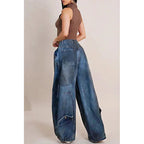 Y2K Women Loose Denim Jeans Asymmetric Button Pocket Washed Jean Casual Harajuku High Street Grunge Denim Trouders Pants - Matrix-studios.com