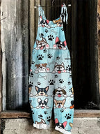 New Summer Women's Jumpsuit Cartoon Dog Print Fashion Cute Casual Jumpsuit Women's Parent-Child Outdoor Travel Lace-Up Jumpsuit - Matrix Studios