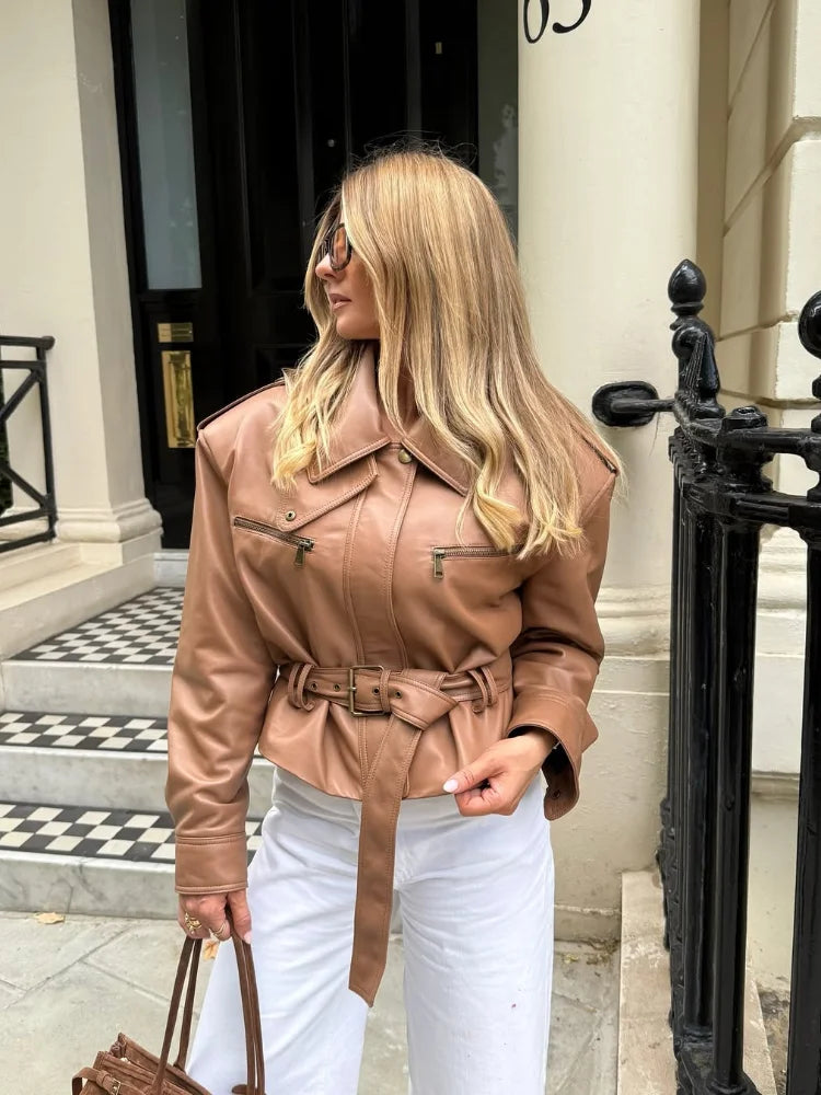 Women Solid Burgundy Waist Cinching Jacket Fashion Lace Up Stand Collar Zipper Bucket Short Jackets 2026 Lady High Street Coat - Matrix Studios