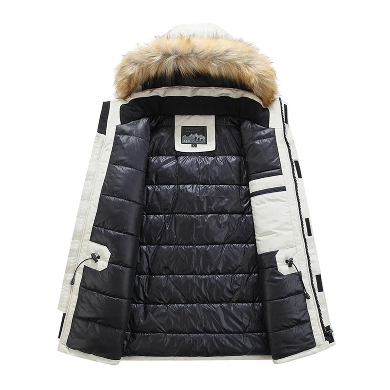 Winter Men Fur Hooded Parkas Man Snow Mountain Ski Thermal Coats Men -30 Degree Thicken Warm Down Padded Jackets Clothing - Matrix Studios