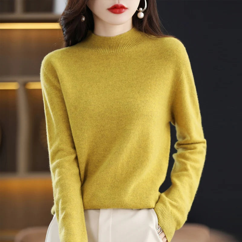 100% merino wool cashmere sweater women's sweater semi-high-necked long-sleeved pullover new warm pullover in autumn and winter. - Matrix Studios