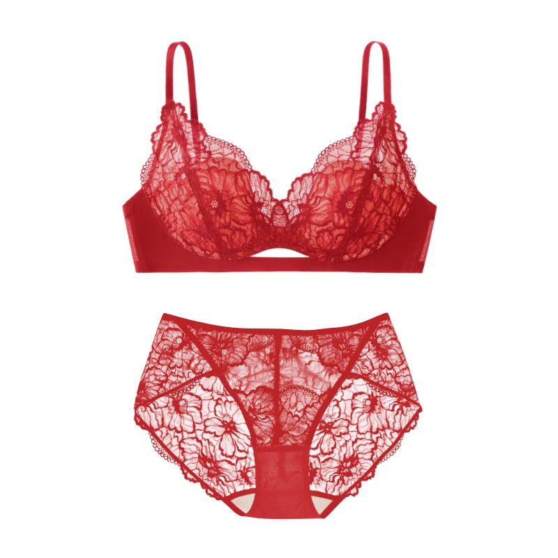 SUJIIN Summer Sexy Bra and Panty Sets for Woman Lace Comfort Thin Bras Set Women's Small Chest Wireless Lingeries Sexy Hot MX325 - Matrix Studios
