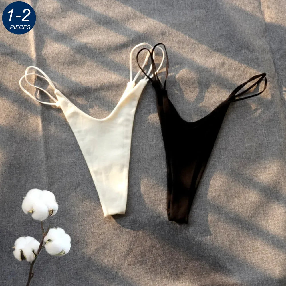 1/2 Pcs Brazilian Women Cotton Thong Underwear Sexy Panties Female Underpants Solid Color G-string Pantys - Matrix Studios