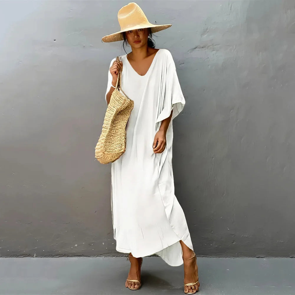 Plus Size Womens Caftan Plus Size Kaftans Casual V Neck Caftans Long Soft Beach Maxi Dress for Summer - Matrix Studios