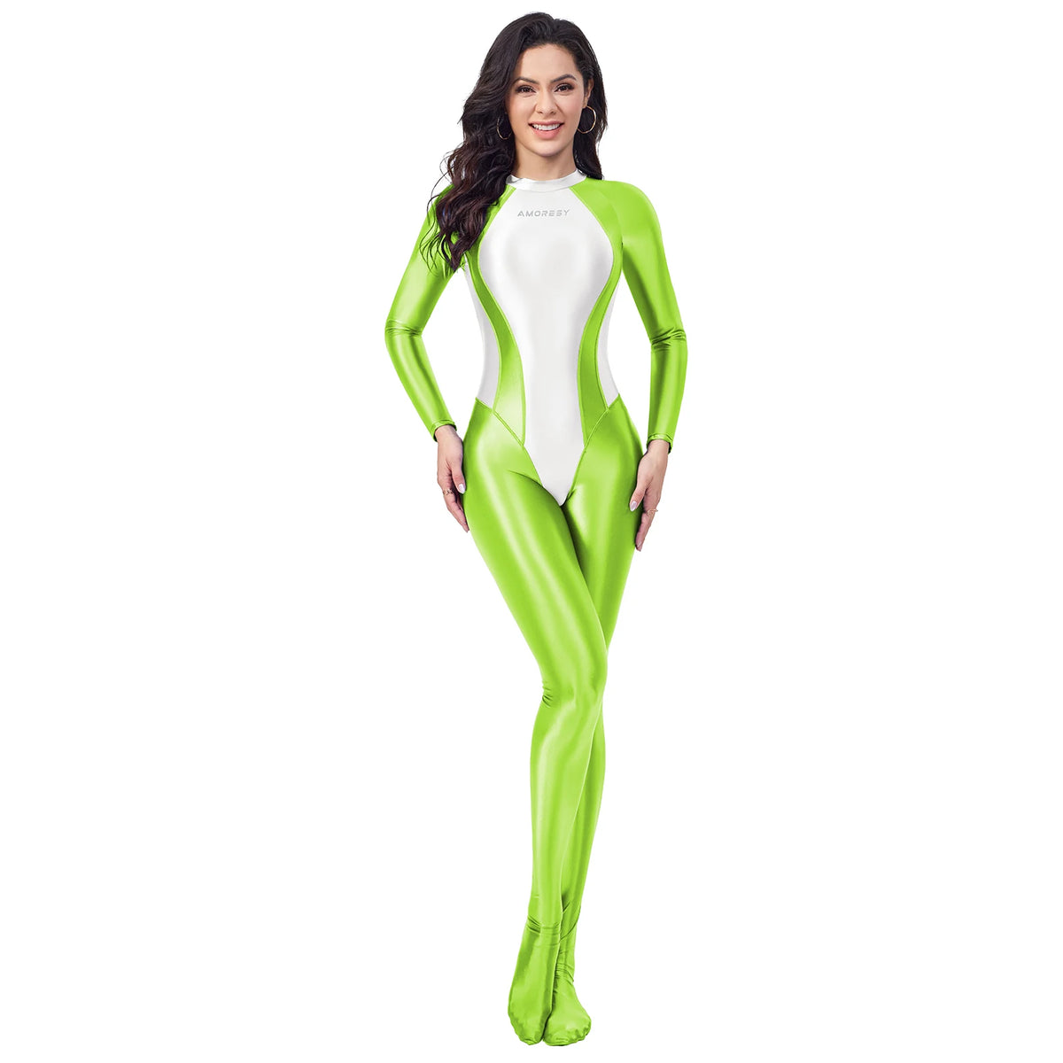 AMORESY Women's Wetlook Catsuit Playsuit Shiny Glossy Zipper Leotard Fullbody Zentai Jumpsuit Overall Tights 2025 - Matrix Studios