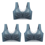 3Pcs Women Lace Bra Perspective Push Up Ice Silk Deep V Bralette Bra Sexy Lingerie Tops Plus Size Cup Mom's underwear L-5XL - Matrix Studios