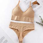 Qisin French Backless Push Up Underwear Set Women Sexy Seamless Bralette Female Lingerie Soft Tank Crop Top Gym Sport Bra Set - Matrix-studios.com