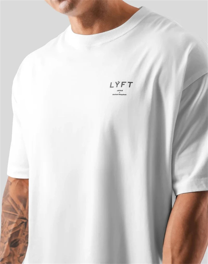 ONE POINT LYFT Print Big T Shirt Men Running Sport Gym Fitness Training Oversized 100% Cotton T-shirt Mens Bodybuilding Tee Tops - Matrix Studios