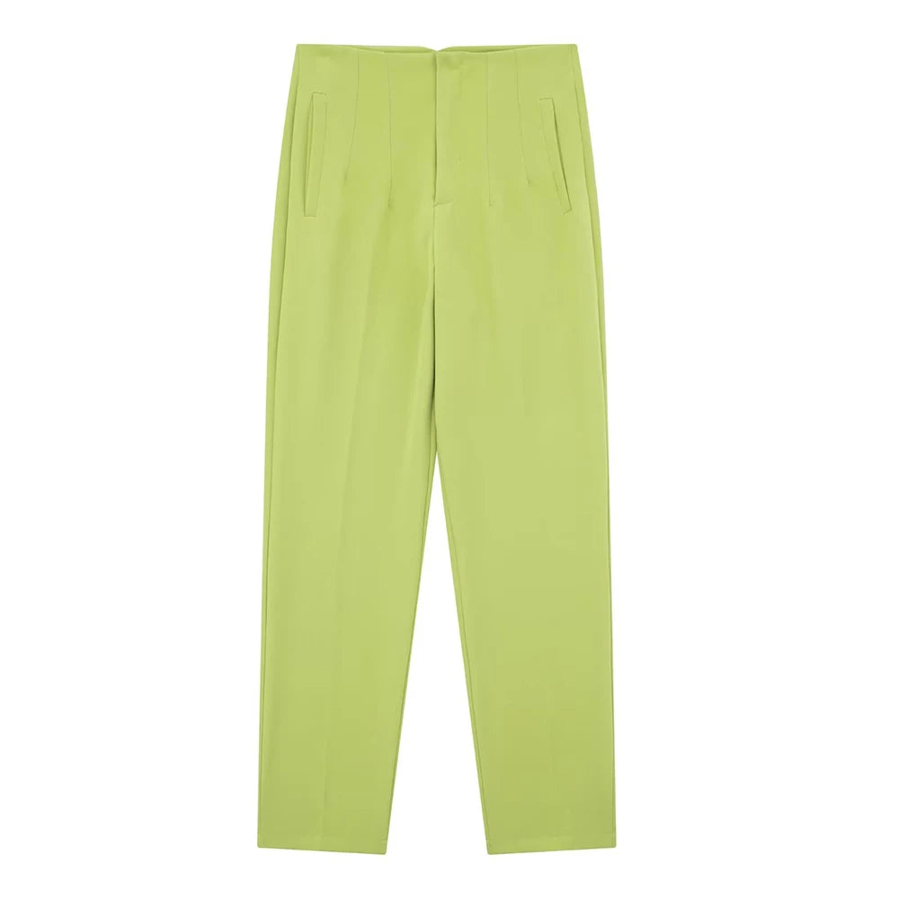 Willshela Women Fashion Straight Pants High Waist Front Zipper Trousers Vintage Full Length Female Chic Lady - Matrix-studios.com