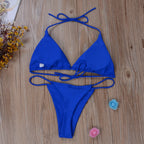 Women Tie Sexy Thong Bikini Set Side Swimsuit Bandage Style Brazilian Swimwear Split Strap Adjustable Solid Female Swimsuit Set - Matrix-studios.com