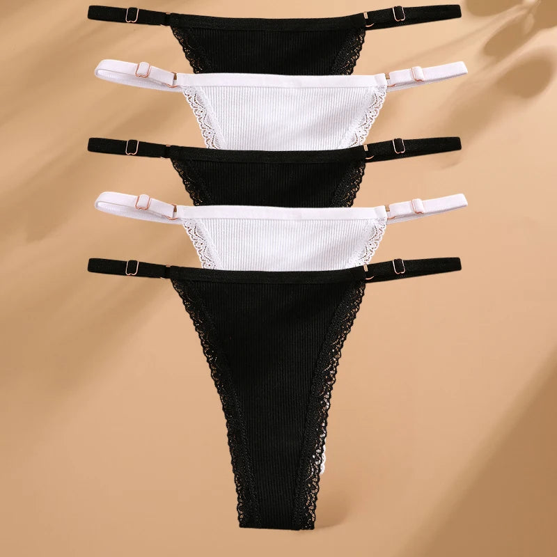 FINETOO 5PCS/Set Sexy G-string Panties Cotton Women's Underwear  Adjustable Waist Girl Female Pantys Bikini Lady Thongs Lingerie - Matrix Studios