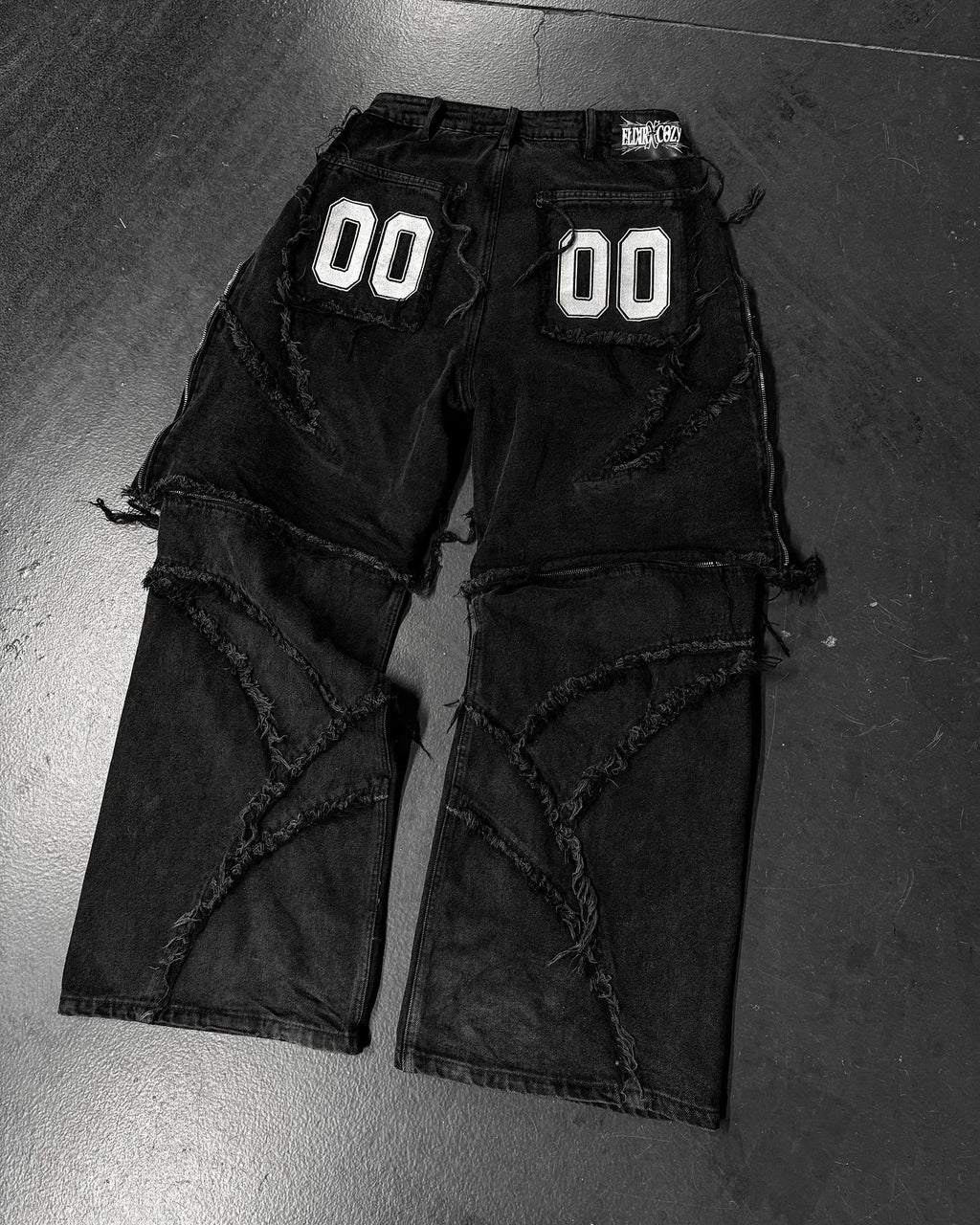 Y2k Patchwork Stripe Embroidery Fur Edge Jeans Fashion America Retro Zipper Splicing Baggy Jeans Punk Men Black Denim Pants - Matrix Studios