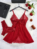Sexy Lingerie Set Women Erotic Bra Nightdress Sexy Lace Sleepwear Solid Slim Soft Dresses V Neck Full Slip Sleepwear & Dresses - Matrix-studios.com
