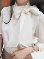 Women Spring Summer Style Chiffon Blouses Shirts Lady Casaul Long Sleeve White Black Bow Tie Collar Blusas Tops - Matrix-studios.com