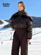 Fashion Hooded One-Piece Ski Jumpsuit Women Stand Collar Zipper High Waist Solid Windproof Outwear 2026 Winter Lady Skiwear New - Matrix Studios