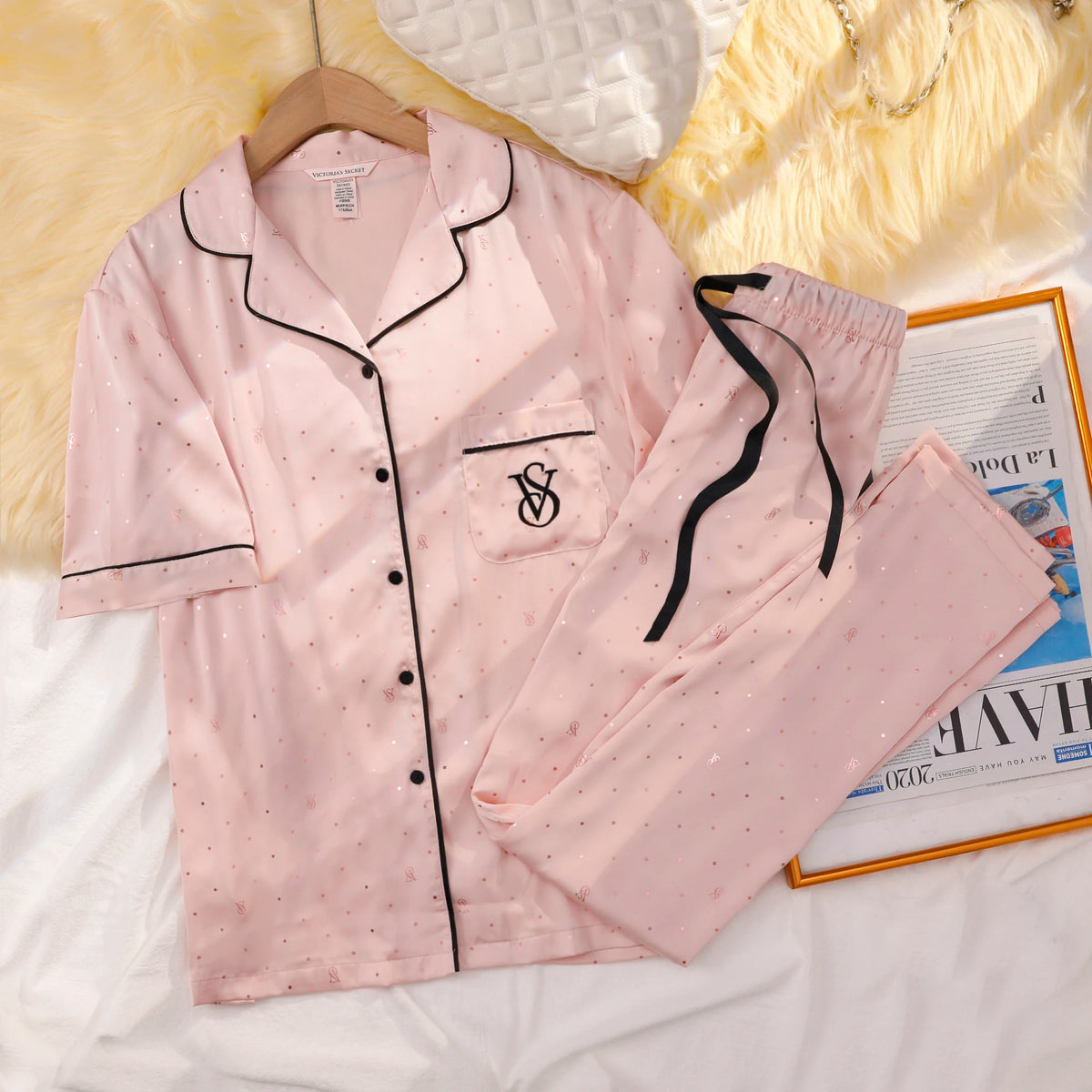 Victoria's Secret Soft Breathable Button Down Pyjama Suit Womens Silk Satin Pajamas Set Short Sleeve Shorts Sleepwear Loungewear - Matrix-studios.com