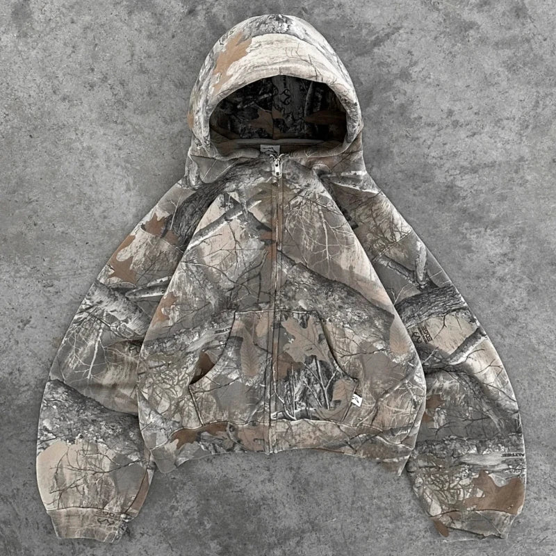 Y2K Retro Hoodie Men Printed Camouflage Pattern Pullover Sweatshirts High Street Hip Hop Streetwear Oversized Unisex Camo Hoodie - Matrix Studios