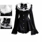 Y2k Aesthetic Lolita Style Bow Dress Shorts Set Japanese Women Gothic Lace Flare Sleeve Button Shirt Dress Punk Party Mini Dress - Matrix-studios.com