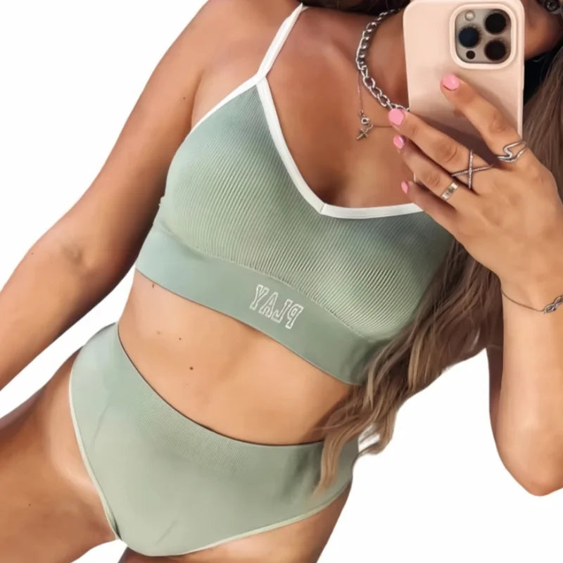 Women Seamless Bra And Panties Set High Rise Thongs Non-wire Sports Bra Comfy Brassiere Female Underwear Sexy Lingerie Set - Matrix-studios.com