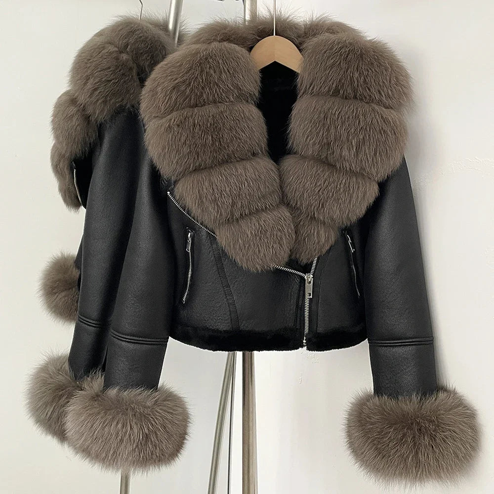 Reality Fur Jacket Winter Real Fur Cuffs Clothes Women Short Faux Leather Fake Fur Inner Jacket Female Thick Warm Fox Fur Coat - Matrix Studios