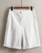 Comfort Ladies High Waist Cotton Linen Bermuda Shorts for Women Casual Loose Fit Summer Knee-Length fashion streetwear - Matrix Studios