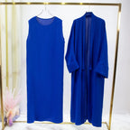 2pics Muslim Sets Muslim Jilbab Two Pieces Women Out Abaya Loose Cardigan Coat Sleeveless Inner Dress Prayer Clothing with Belt - Matrix-studios.com