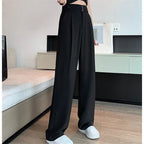Seoulish Summer Women's Casual Pants Wide Leg Pants Elegant Office Lady 2024 New Solid Color High Waist Loose Trousers Female