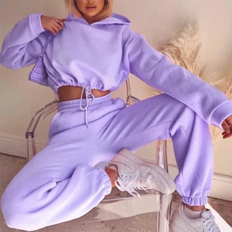 Fashion Trend Women's Wear, Long-sleeved Sports Casual Suit Waist Two-piece Set - Matrix-studios.com