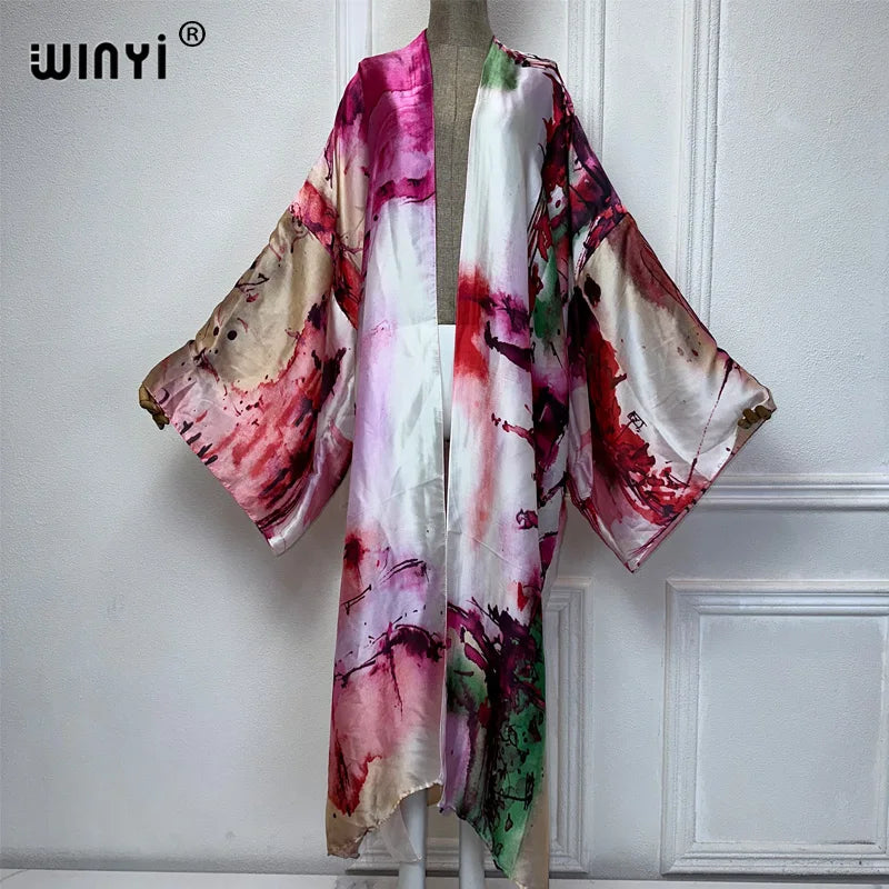 WINYI Summer Bohemian Kimono Beach Cover-Up Swim Suit Elegant African Women Boho Cardigan Sexy Holiday Long Sleeve Beach Dress - Matrix Studios