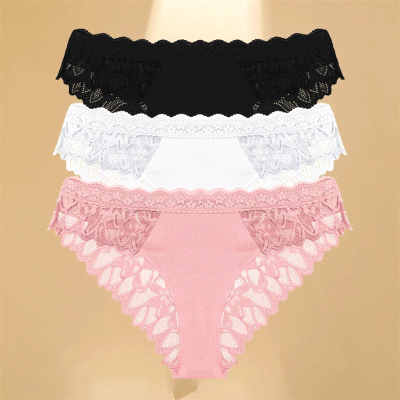 FINETOO 3Pcs Lace Hollow Out Underwear for Women Sexy Low-Waist Floral Briefs Female Invisible Breathable Lingerie Soft Intimate - Matrix Studios