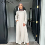 2025 Summer Arabic Muslim Women Modest Dress Eid Dubai Plain Abaya Islam Party Outfit Elegant Holiday Dresses Turkey Kaftan Robe - Matrix-studios.com