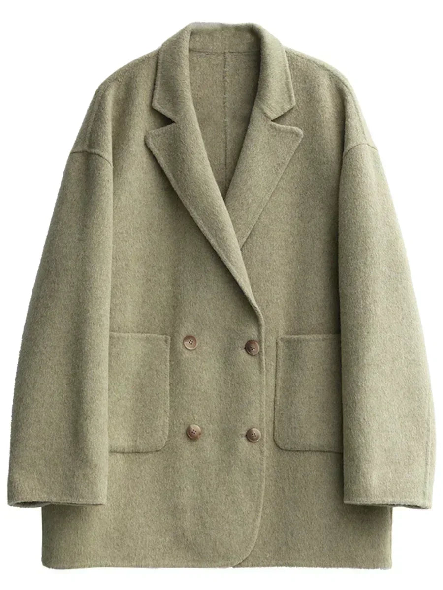 CHIC VEN Women's Woolen Coats Loose Casual Double Breasted Retro Double-sided Jacket Office Lady Outerwear Autumn Winter 2026 - Matrix-studios.com