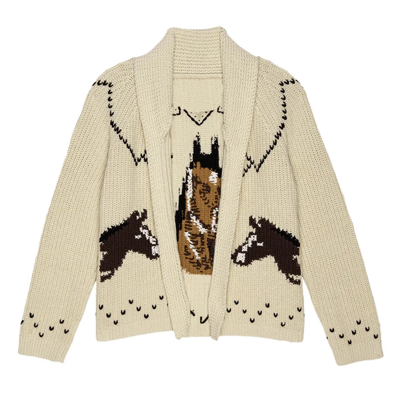 Jacquard Cardigan Women V-Neck Tie Waist Cardigans Long Sleeve Knit Sweater Waist Cuff Casual Autumn Fashion Trendy Streetwear - Matrix Studios