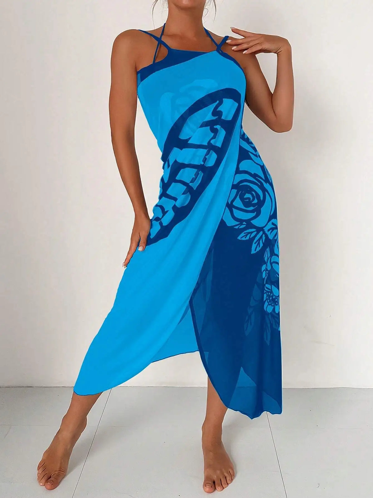 Sexy Butterfly Print Cover Up 2027 Women Black Patchwork Mesh Dress Tunic Bikini Lady Elegant Bath Sarong Wrap Skirt Beachwear - Matrix Studios