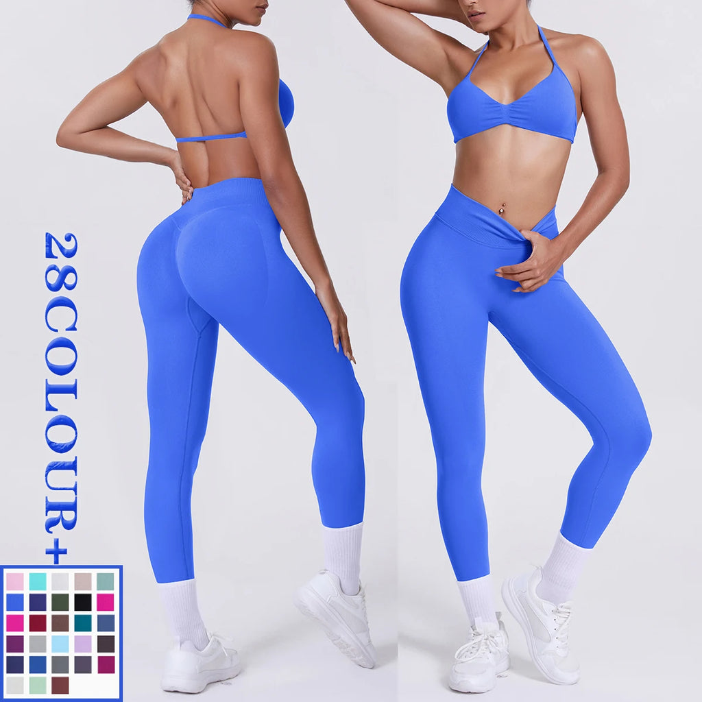 Women 2pcs Patchwork Sport Yoga Suit Training Sleeveless Sport Gym Tops Tummy Control Slimming Booty Leggings Yoga Suit Sports - Matrix-studios.com
