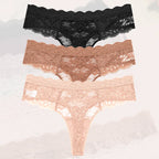 3Pcs Lace Sexy Thongs Women Low-Rise Briefs Sexy Soft Ladies Underwear Trendy Floral Underpants Female Flowery Panty Lingerie - Matrix Studios