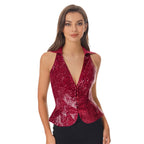 Womens Sequin Vest Lapel Sparkly Cosutme Sleeveless Vests Nightclub Jazz Dance Party Dressy Tops Rave Music Festival Waistcoat - Matrix Studios