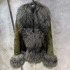 Sheep Collar Coats Women Winter Luxury Mongolian Fur Leather Jackets with Long Sleeve 7251 - Matrix Studios