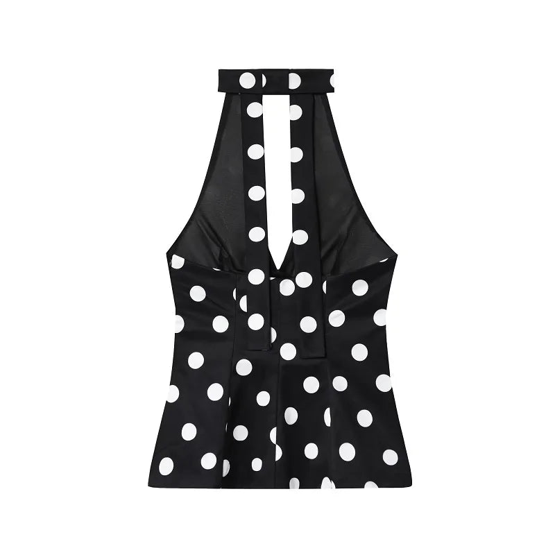 MUJER Polka Dot Halter Tops for Women Sexy Backless Tank Top Women Summer Sleeveless Tops Woman off Shoulder Camisole Women Tops - Matrix-studios.com