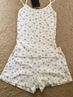 Strawberry Vest Shorts 2 Pieces Set Woman Eyelet Bow Slim Tank Top with Elastic Waist Patchwork Straight Short Pant Sweet Sets - Matrix-studios.com